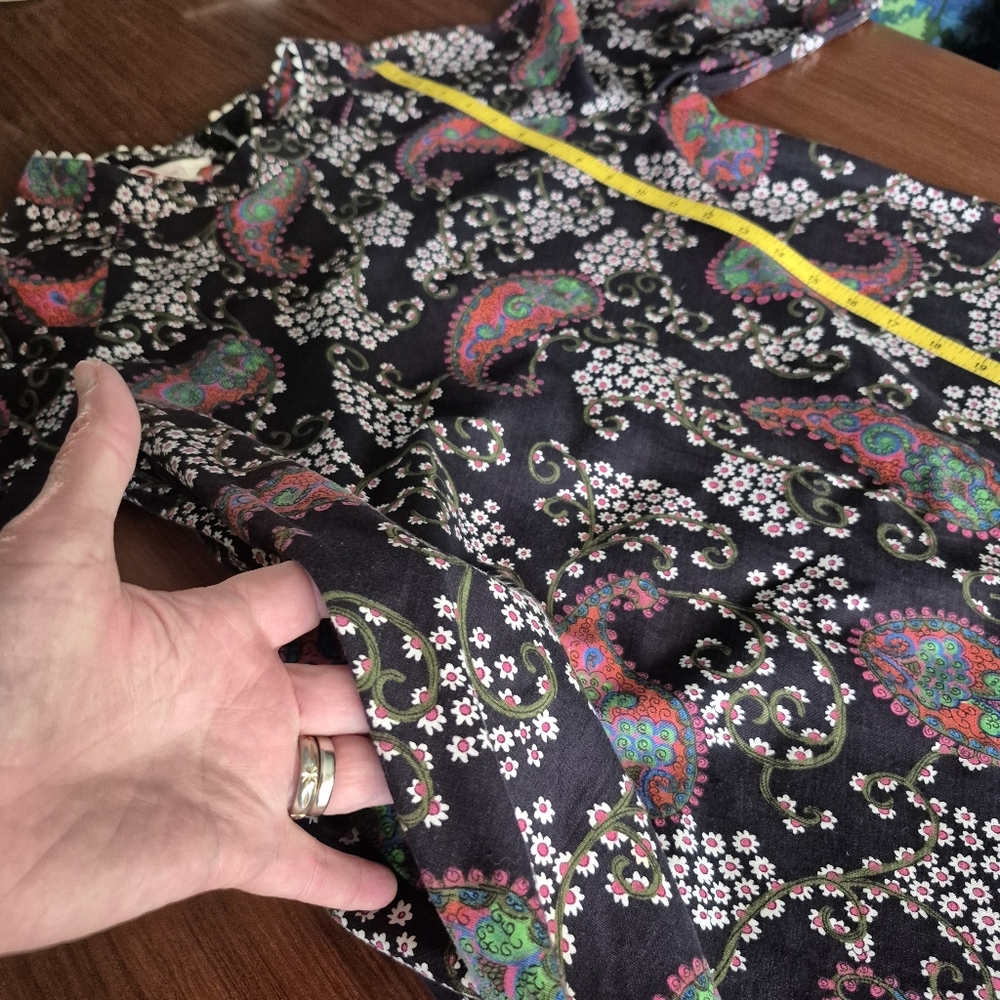 Vintage 60s Black Paisley Print Cotton Dress Small - Picture 10 of 13